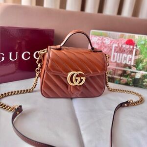 Gucci Tan Leather Mini Bag with Gold Chain